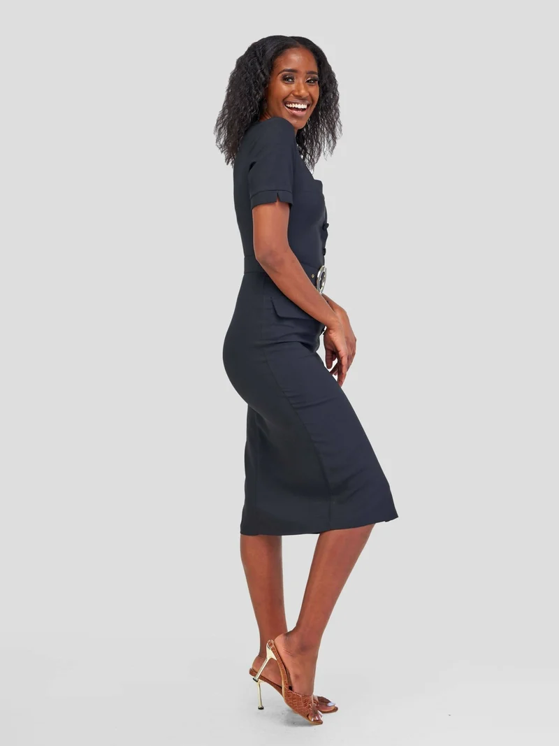 The Fashion Frenzy Belted Pencil Dress - Black
