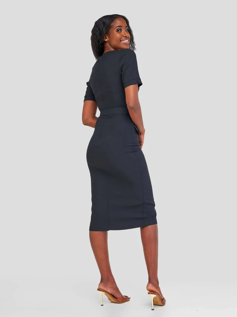The Fashion Frenzy Belted Pencil Dress - Black
