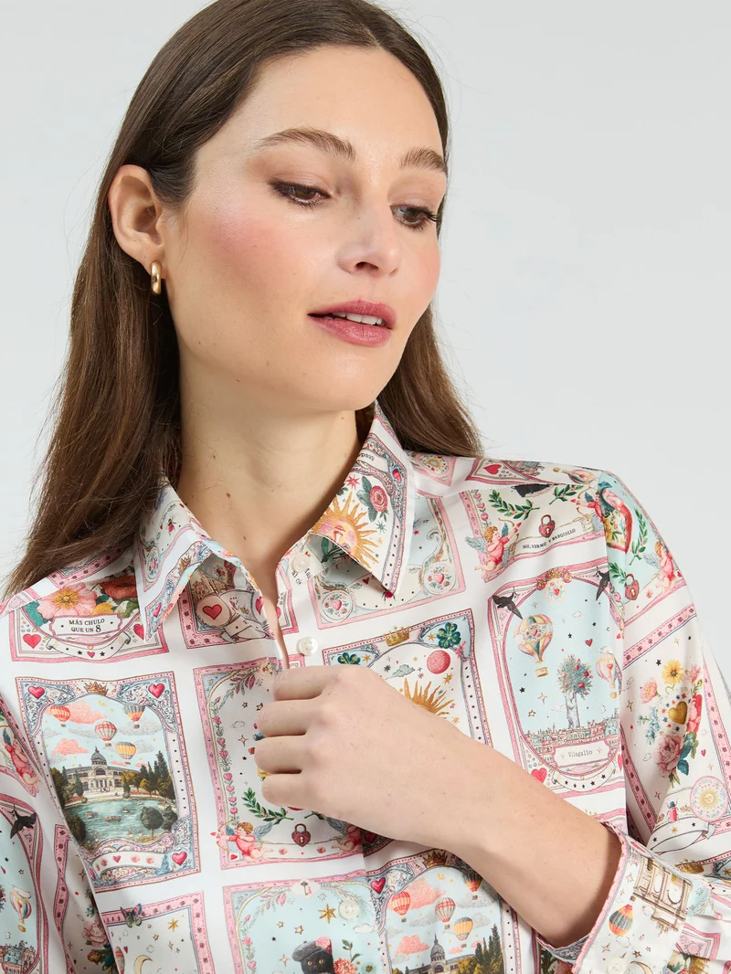 Chemise à imprimé de cartes illustrées