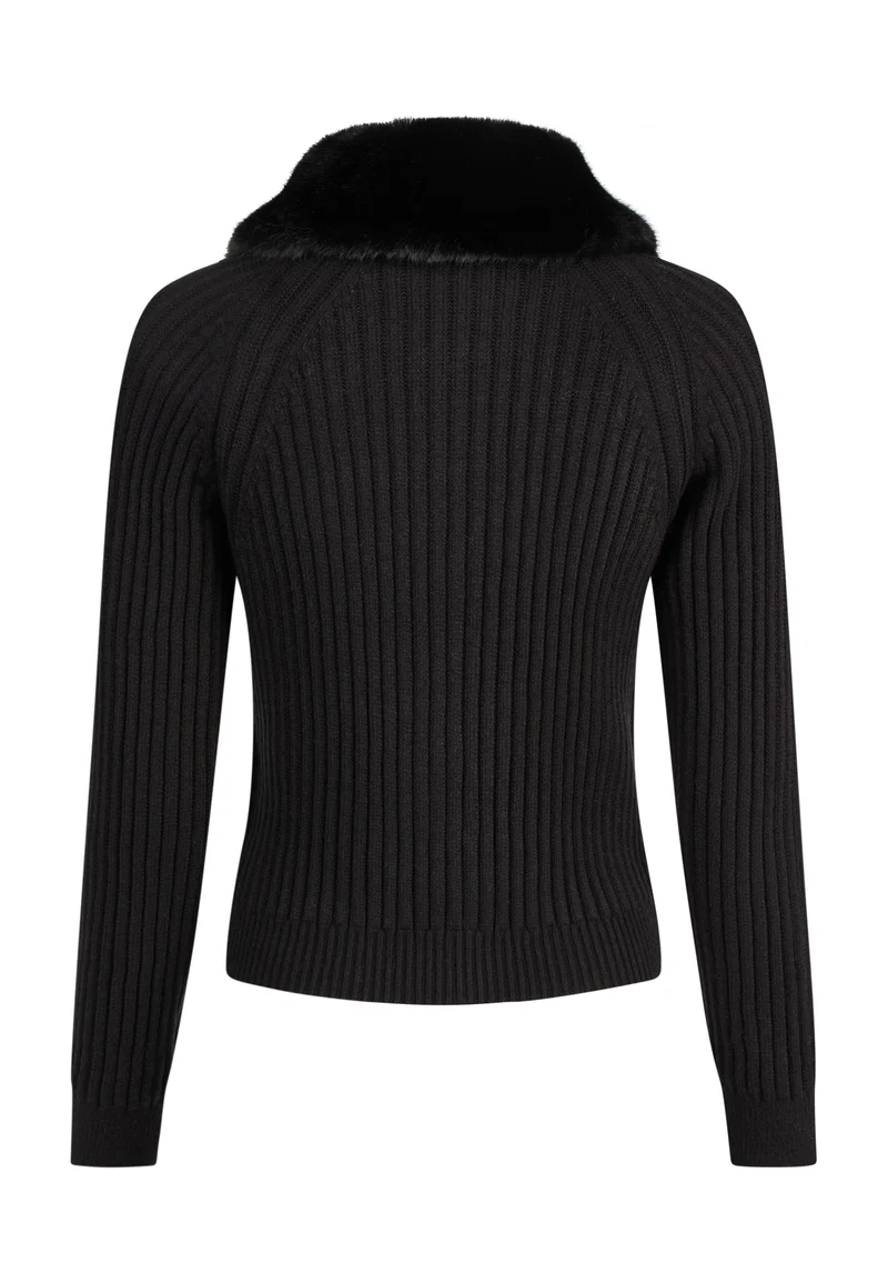 Cardigan côtelé à col duveteux
