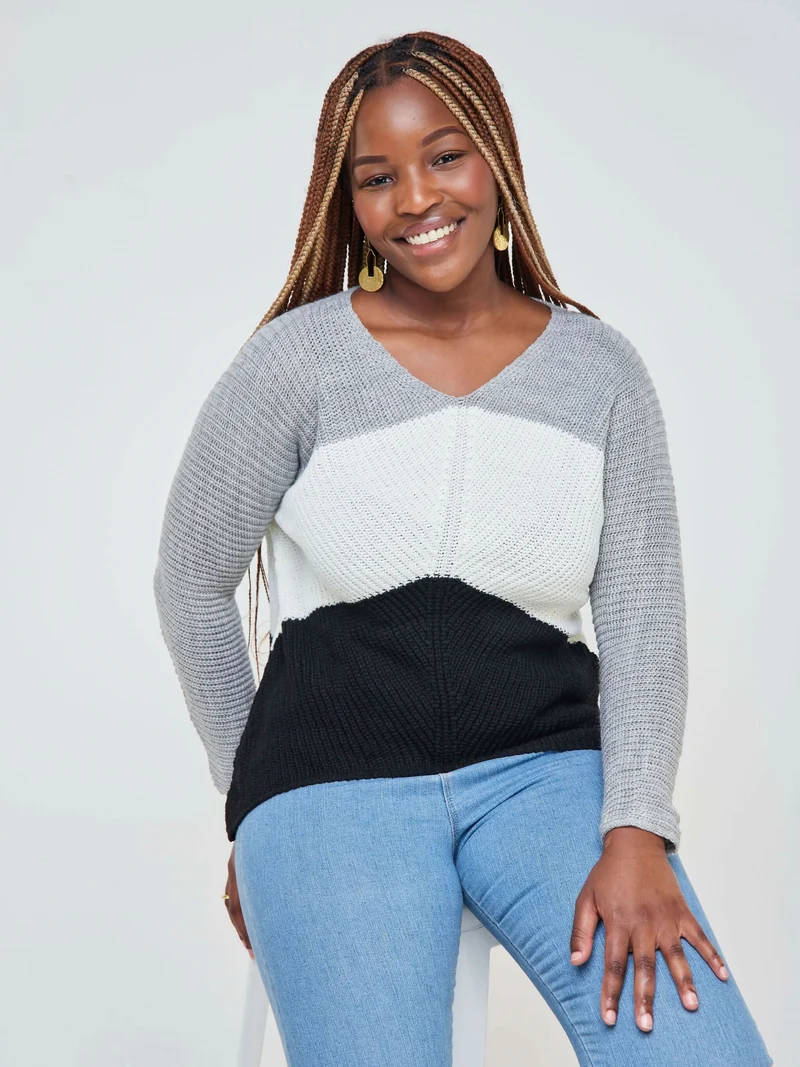 The Fashion Frenzy Pullover- Grey Colourblock