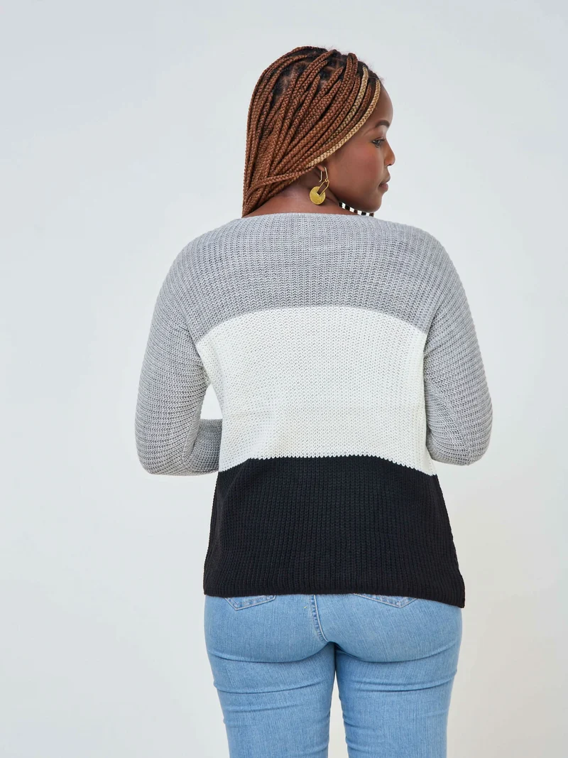 The Fashion Frenzy Pullover- Grey Colourblock