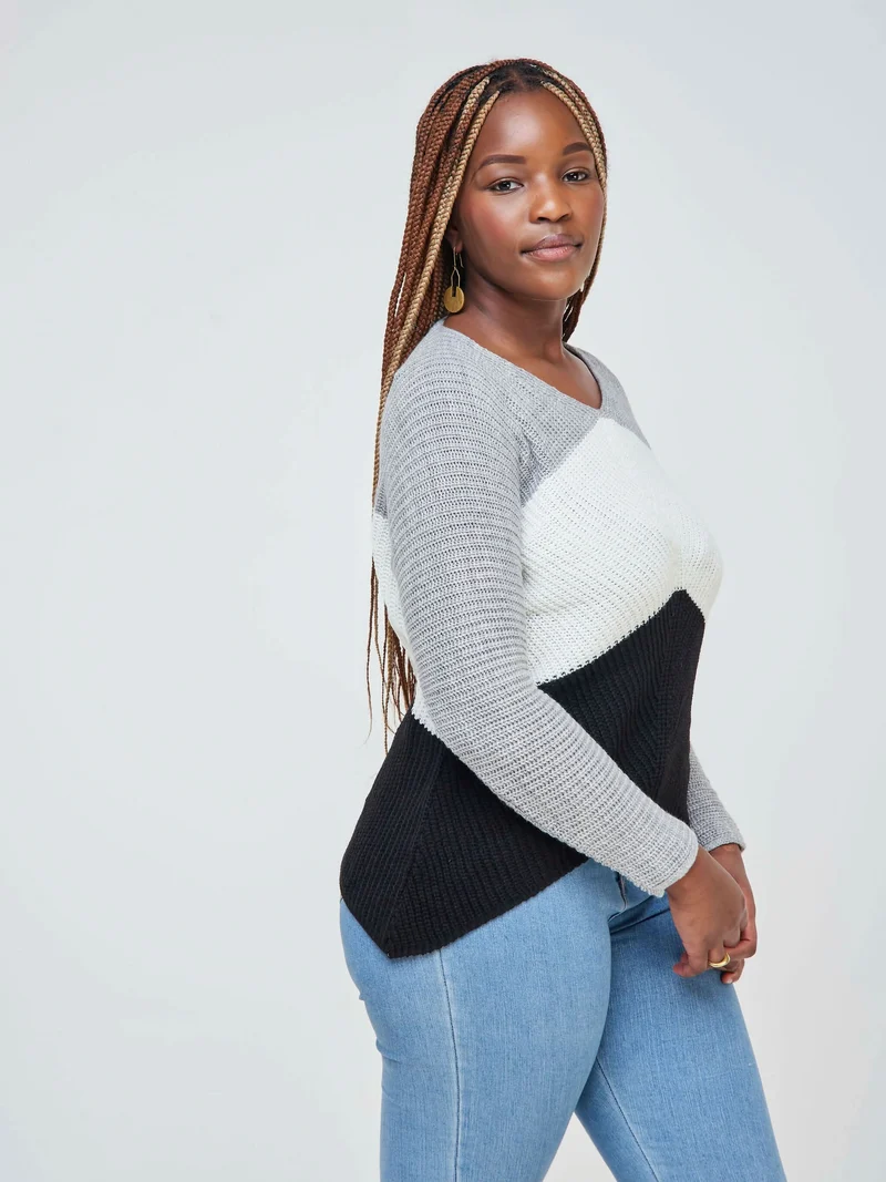 The Fashion Frenzy Pullover- Grey Colourblock