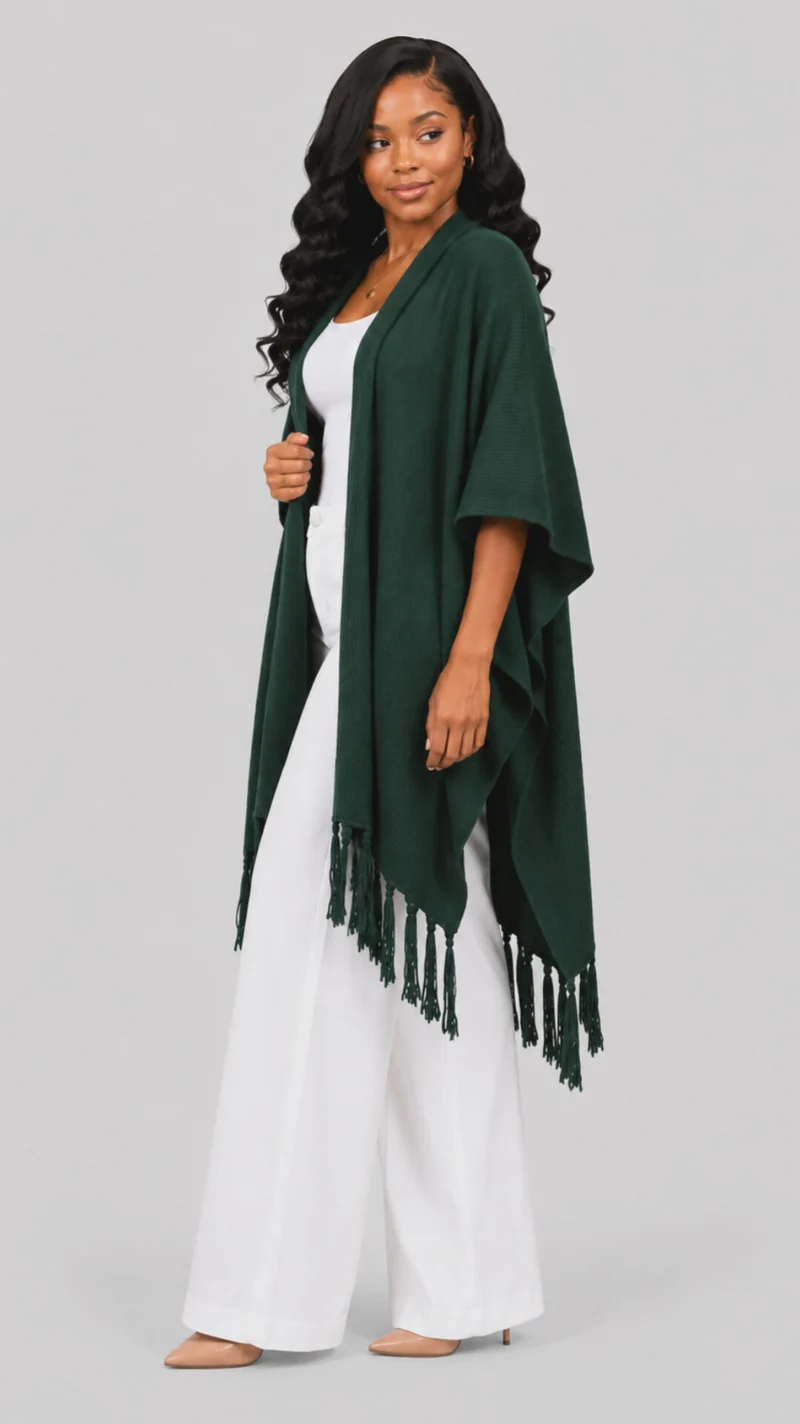 The Fashion Frenzy Fringed Acrylic Shawl – Green