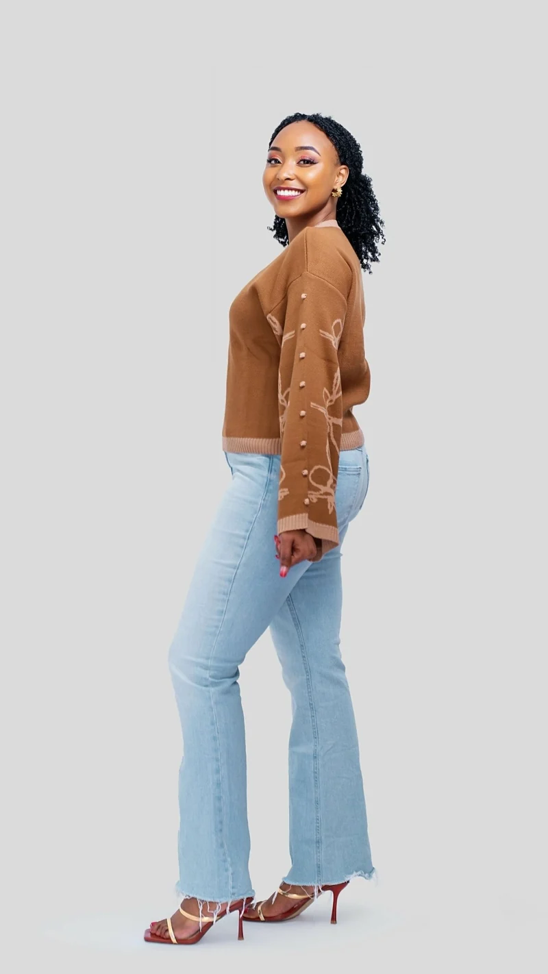 The Fashion Frenzy Flared Sleeves Pullover Sweater - Brown
