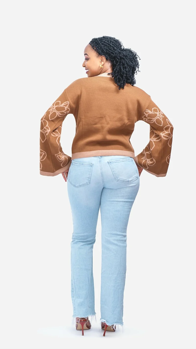 The Fashion Frenzy Flared Sleeves Pullover Sweater - Brown