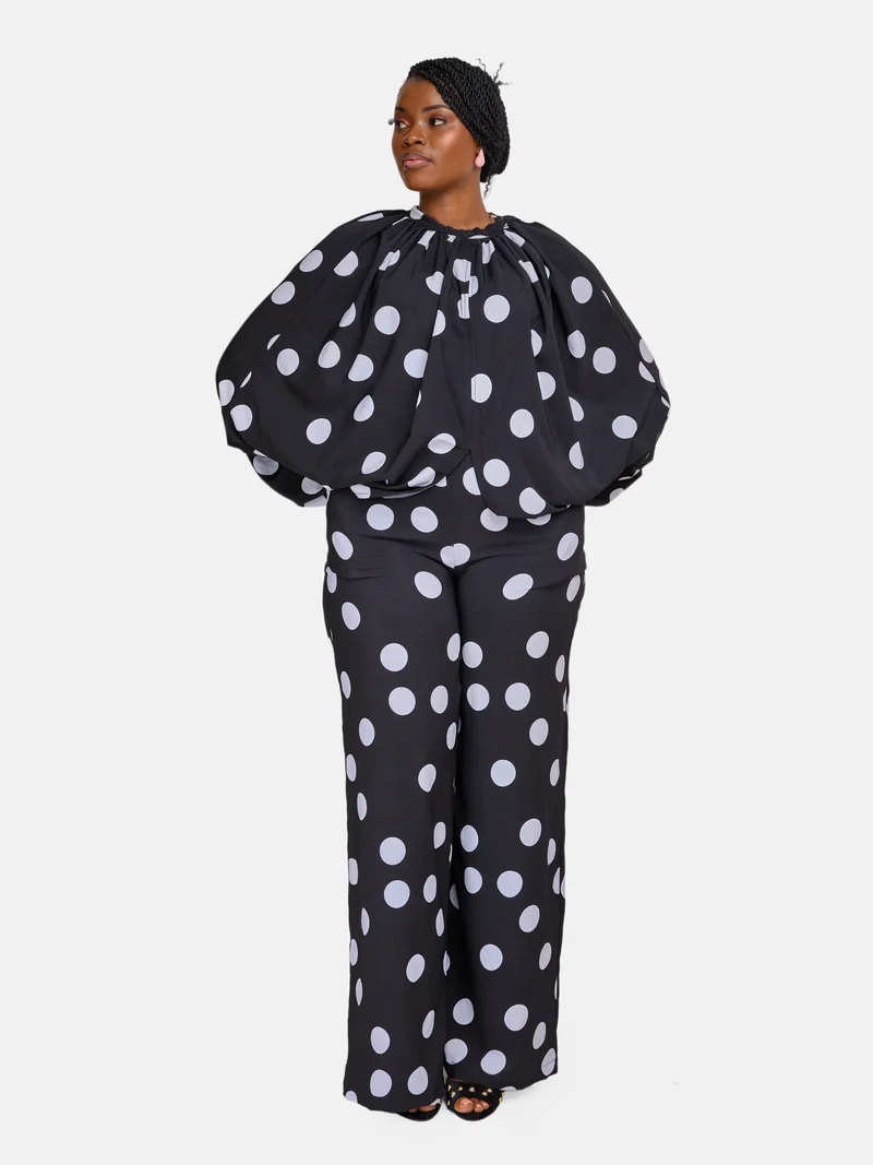 Polka Pants Set - Black / White