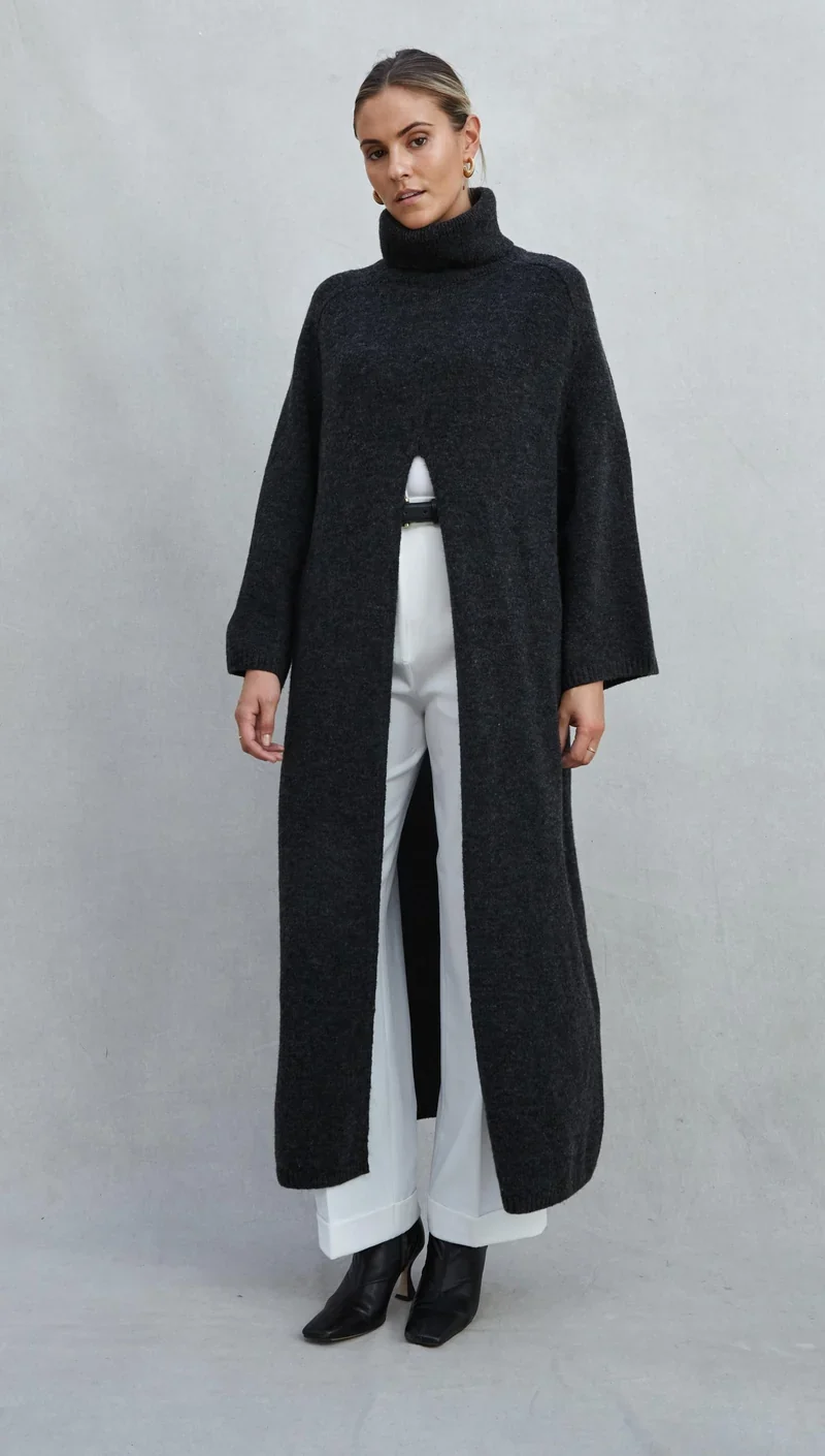 Robe-pull longue à fente centrale Vivienne