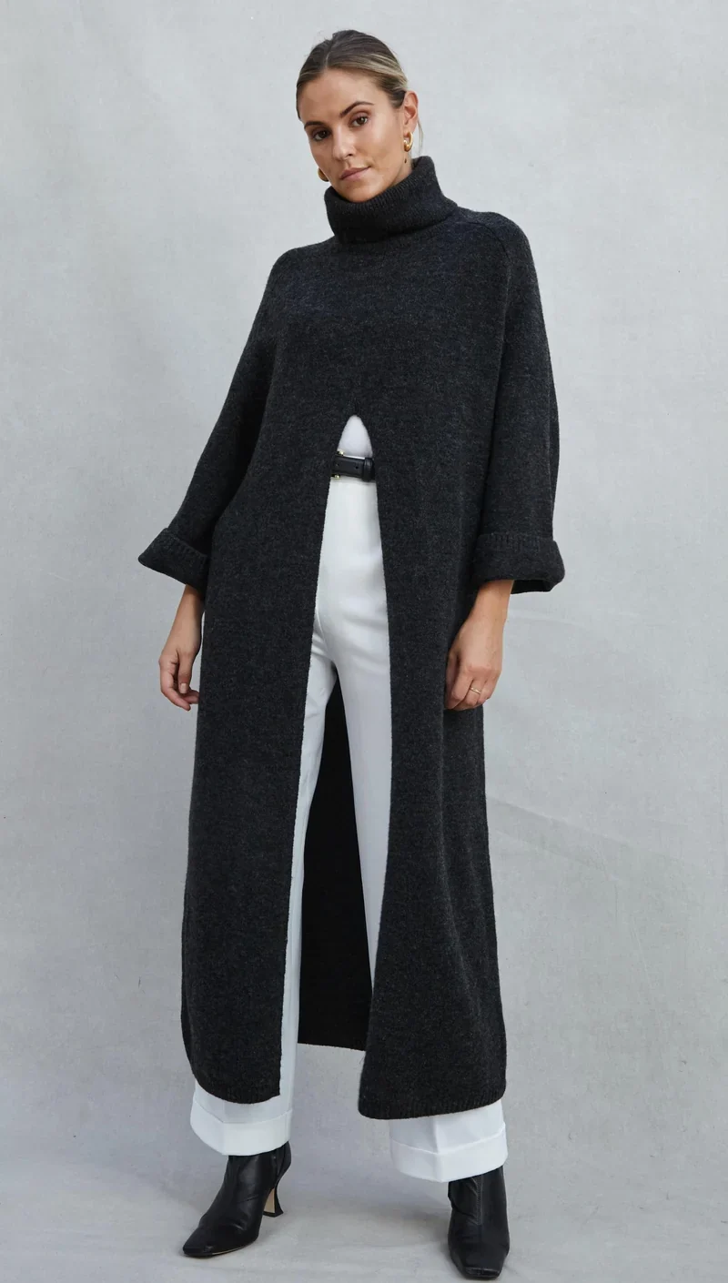 Robe-pull longue à fente centrale Vivienne