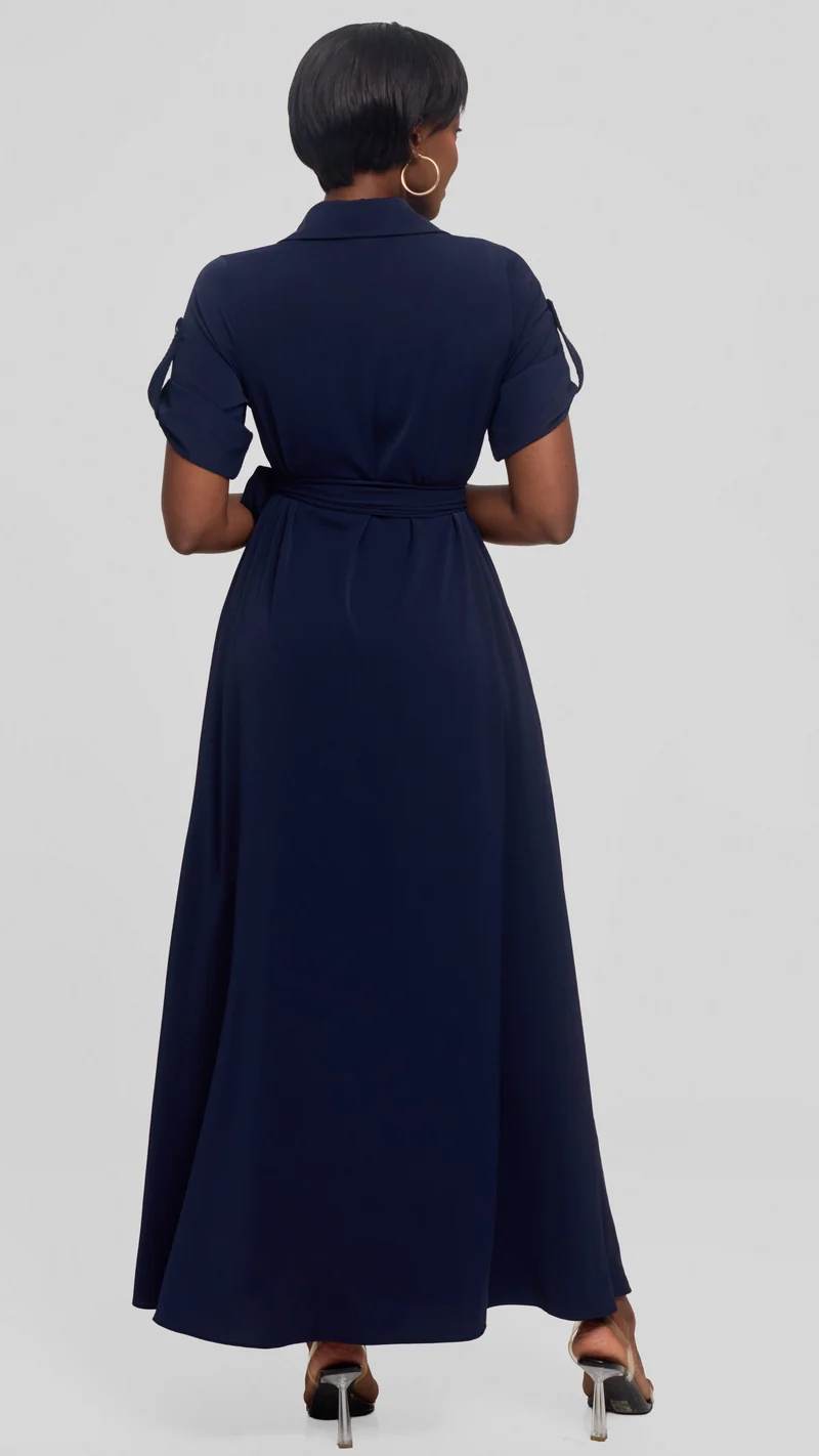 Vivo Yumi Maxi Shirt Dress in Crepe - Navy Blue