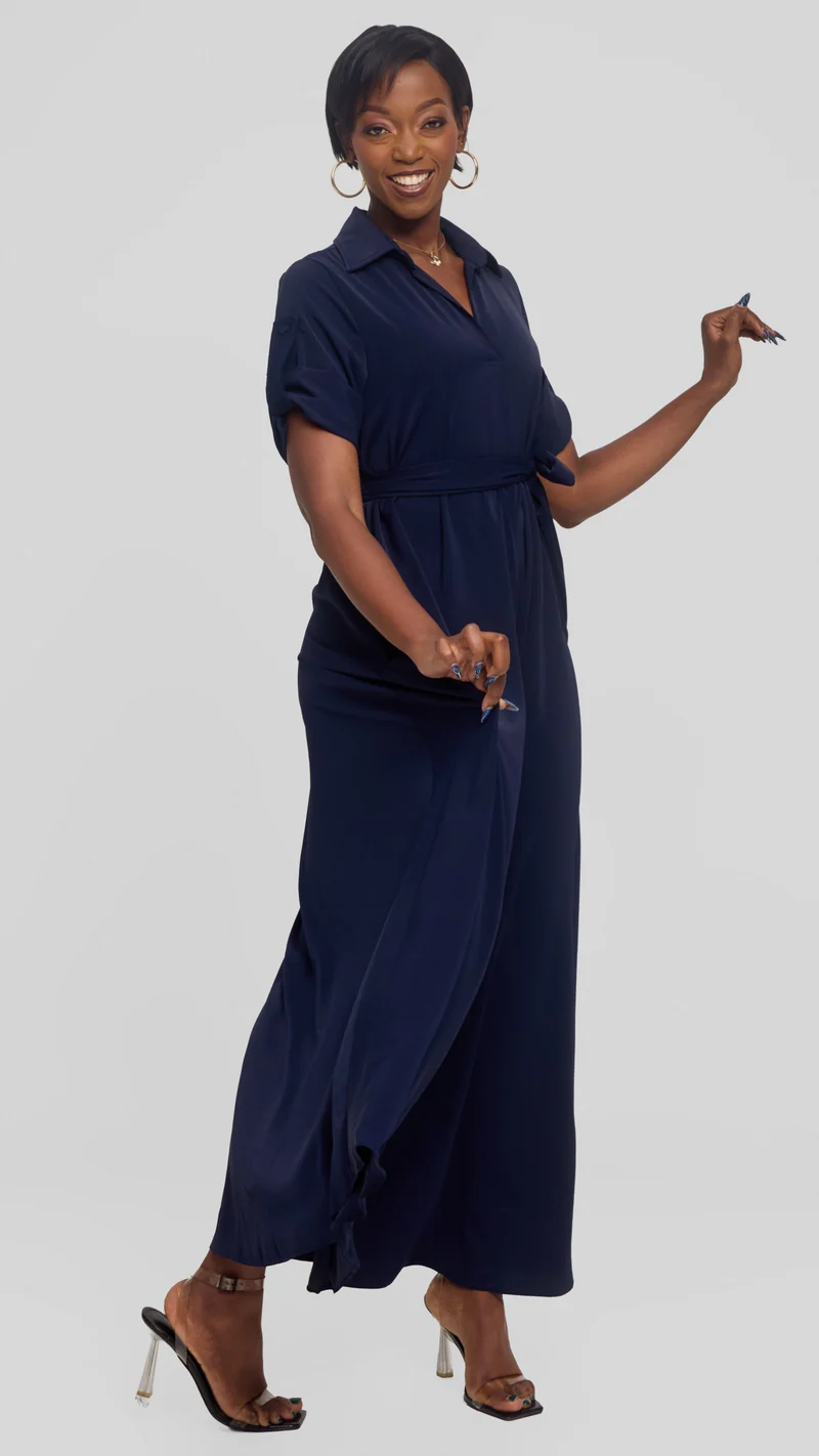 Vivo Yumi Maxi Shirt Dress in Crepe - Navy Blue