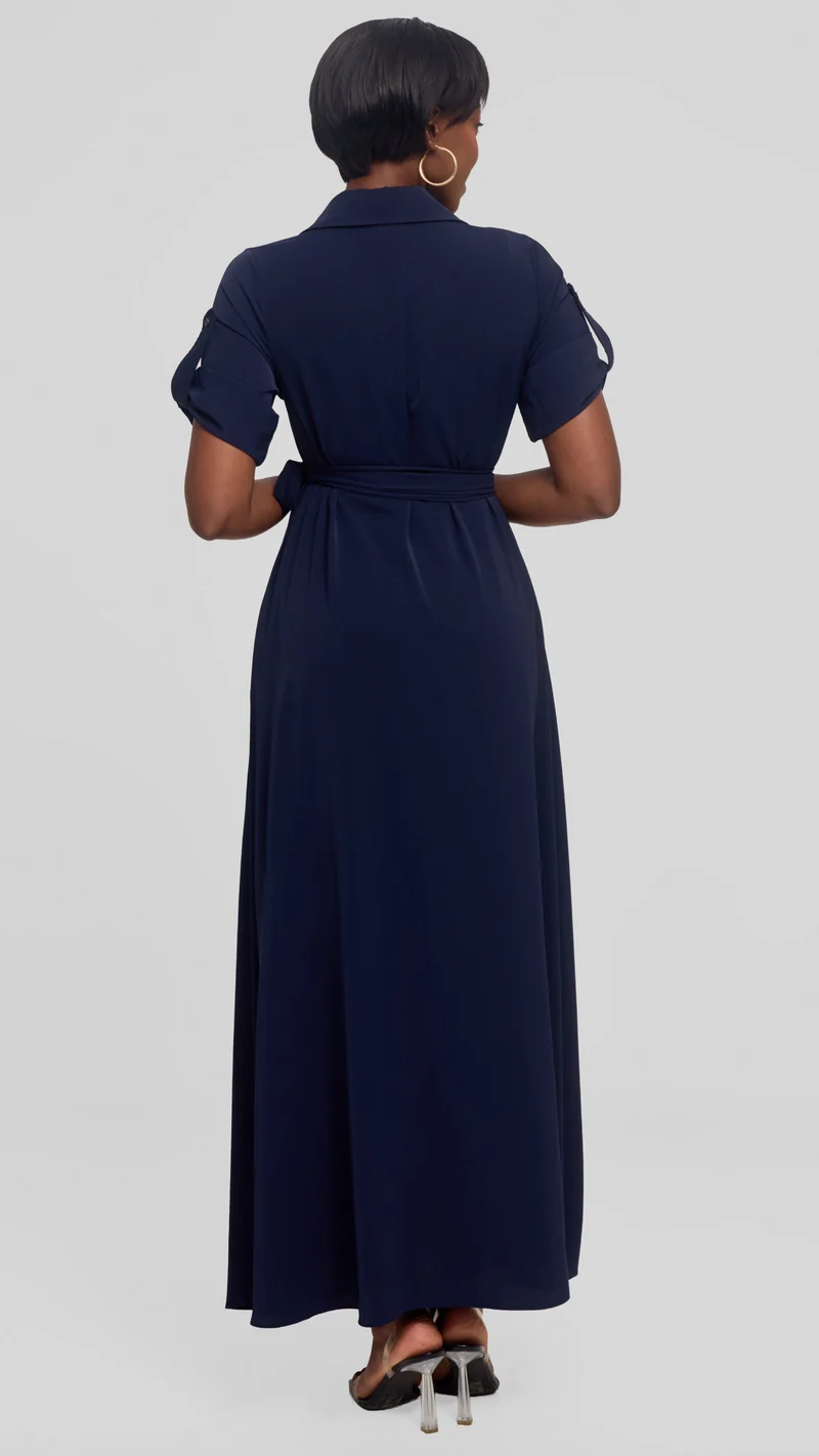 Vivo Yumi Maxi Shirt Dress in Crepe - Navy Blue