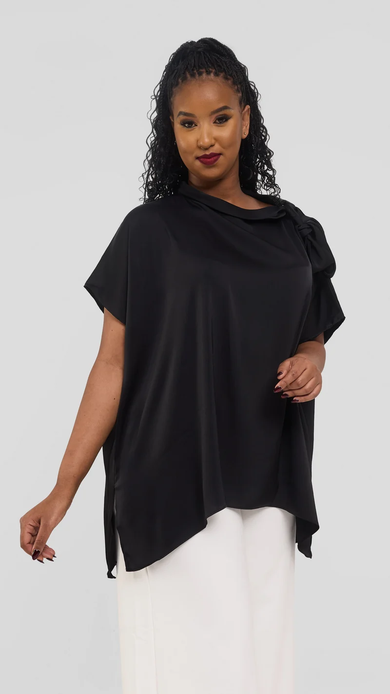 Vivo Takali Tunic Top in Textured Satin - Black