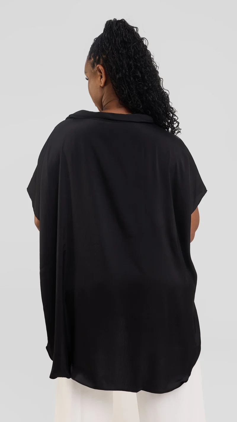 Vivo Takali Tunic Top in Textured Satin - Black