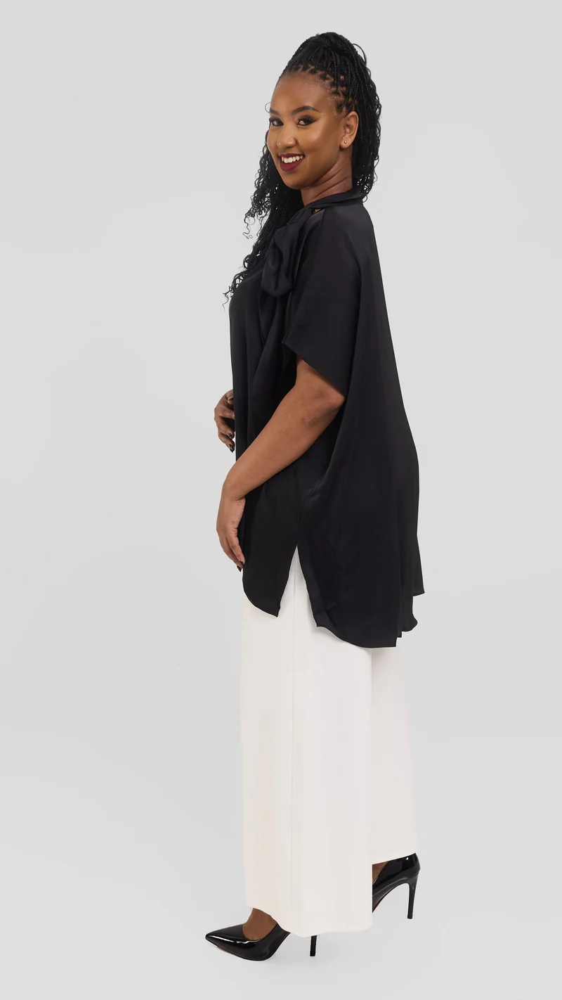 Vivo Takali Tunic Top in Textured Satin - Black