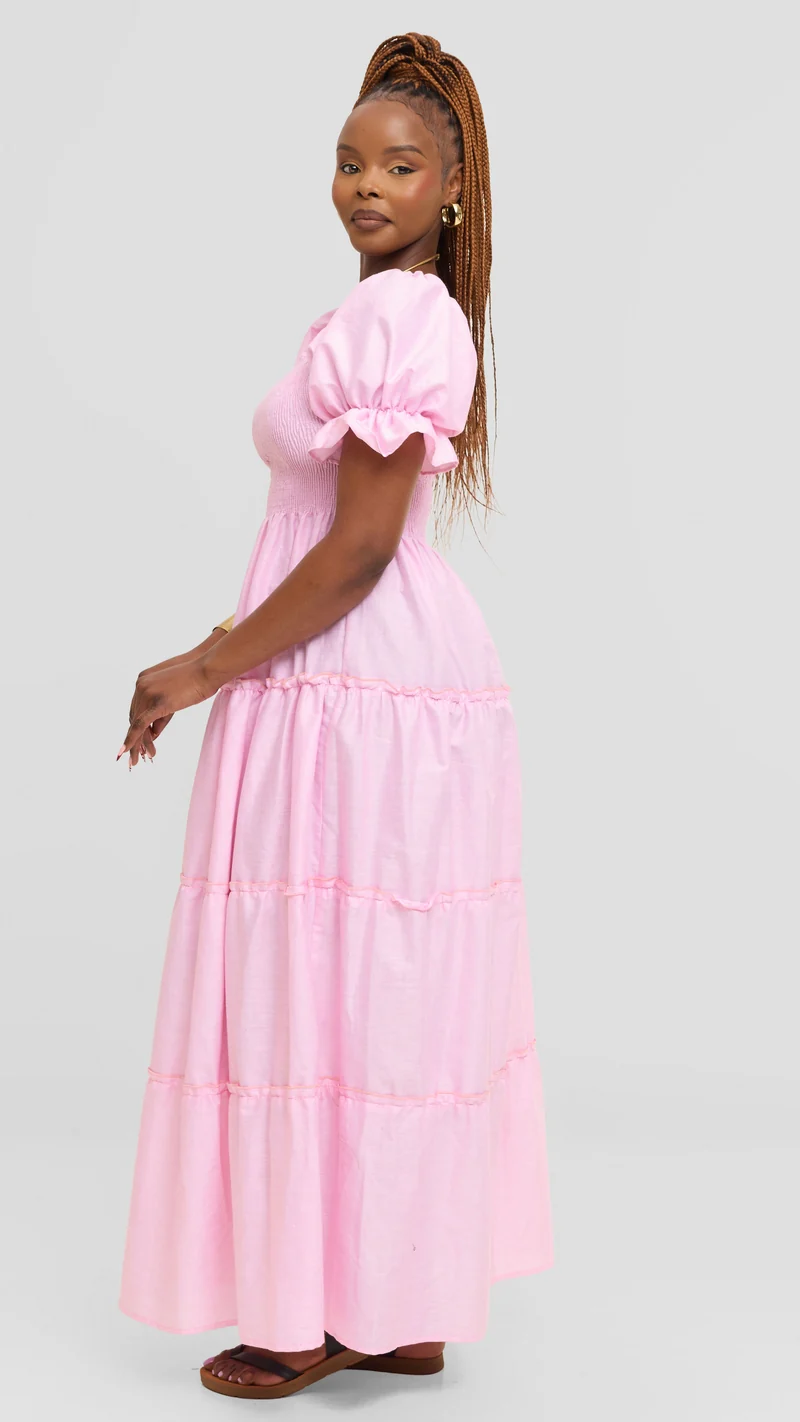Safari by Vivo Shirred Top Maxi Dress in Kikoy Blend - Pink