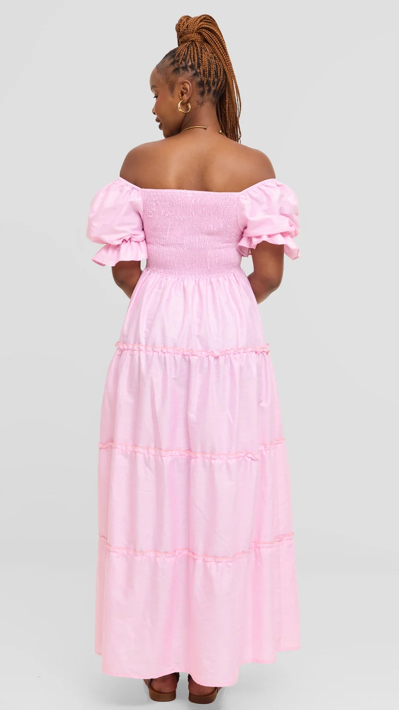 Safari by Vivo Shirred Top Maxi Dress in Kikoy Blend - Pink