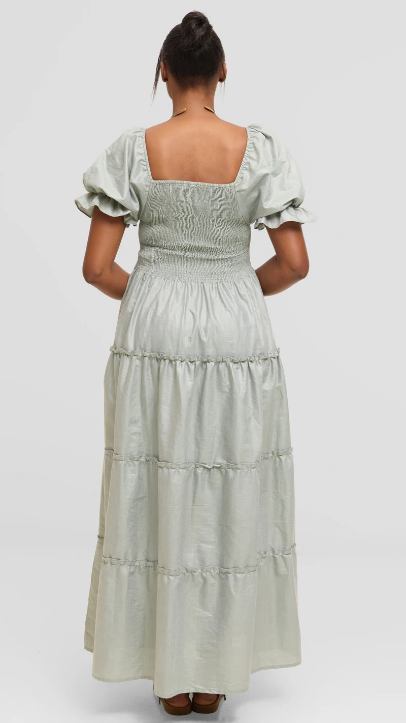 Safari by Vivo Shirred Top Maxi Dress in Kikoy Blend - Dusty Green