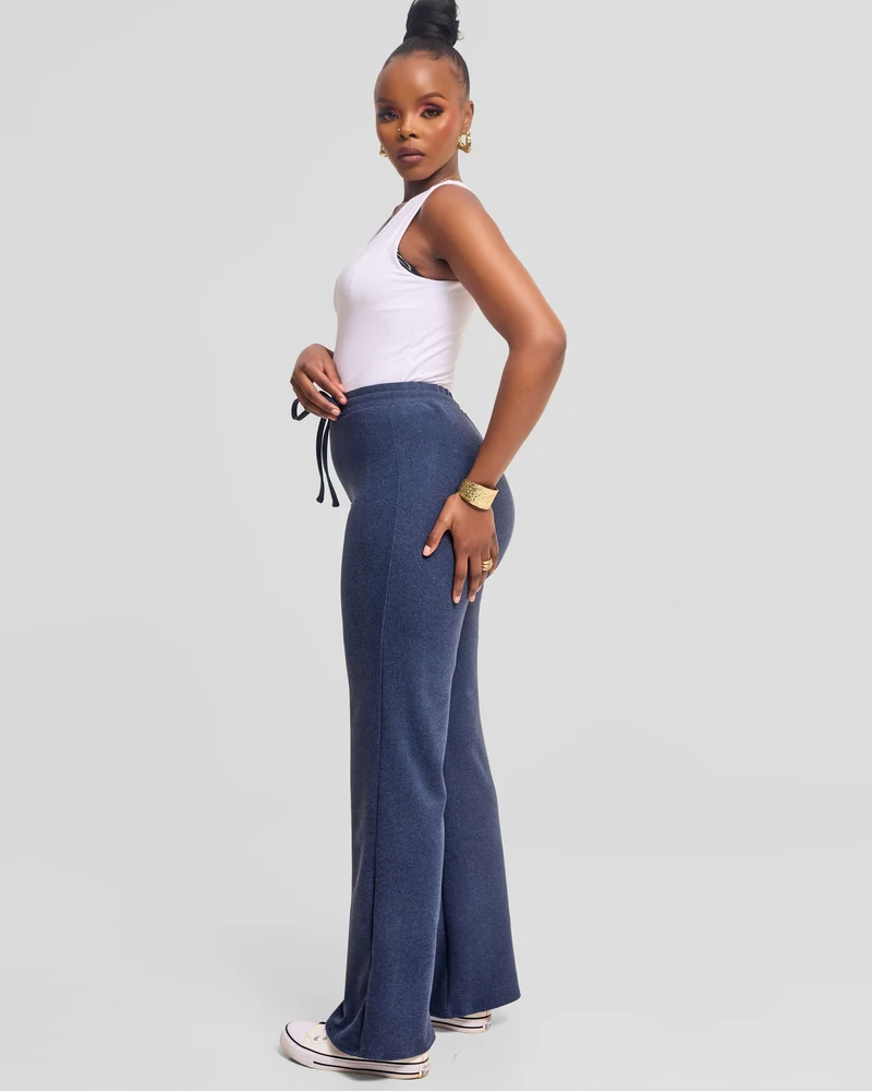 Vivo Selah Straight Pants in Rib Sweater - Denim Blue