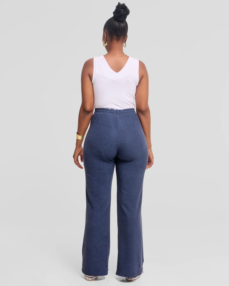 Vivo Selah Straight Pants in Rib Sweater - Denim Blue