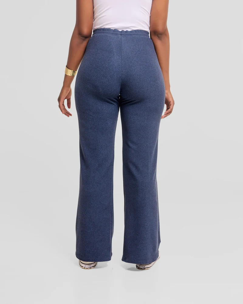 Vivo Selah Straight Pants in Rib Sweater - Denim Blue