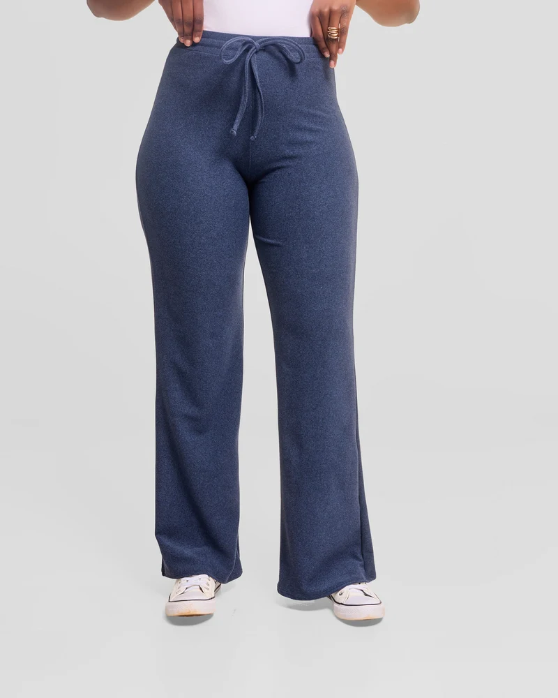Vivo Selah Straight Pants in Rib Sweater - Denim Blue