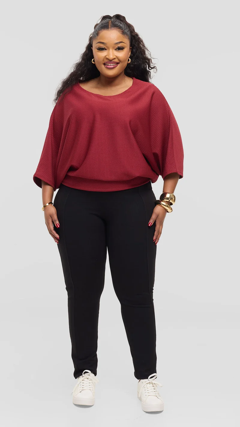 Vivo Dolman Sweater in Rib - Maroon