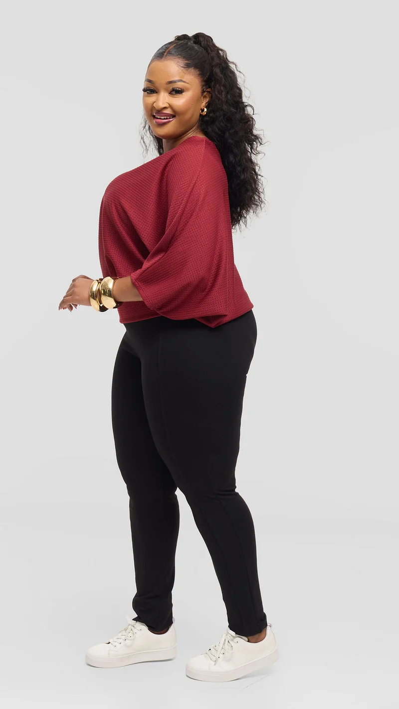 Vivo Dolman Sweater in Rib - Maroon