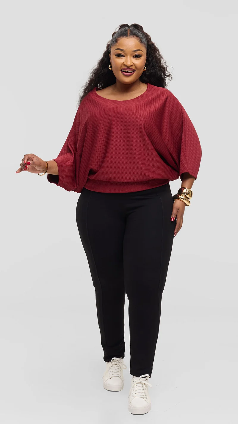 Vivo Dolman Sweater in Rib - Maroon