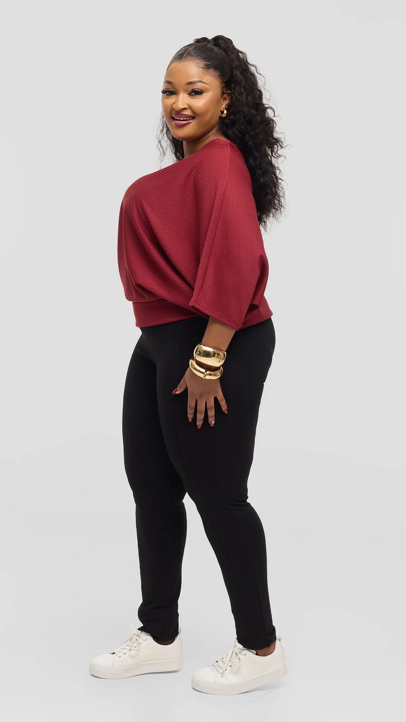Vivo Dolman Sweater in Rib - Maroon