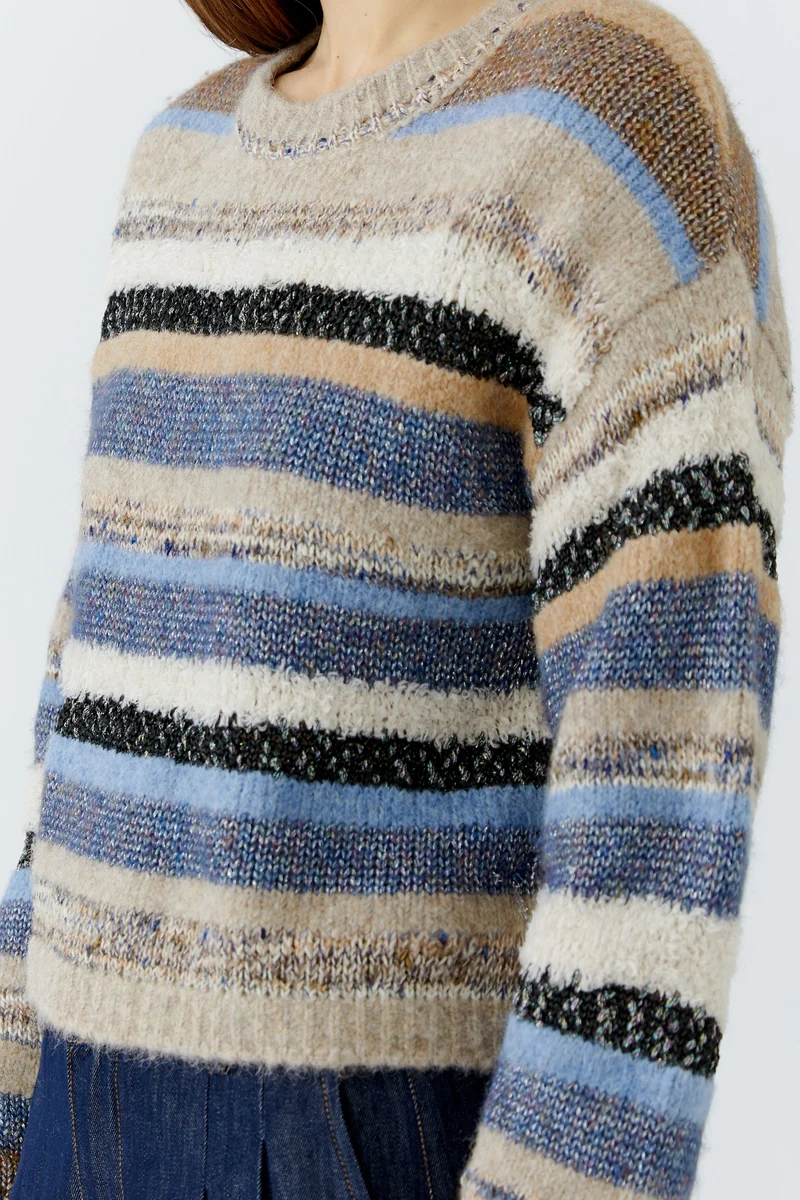 Pull court à rayures multicolores scintillantes