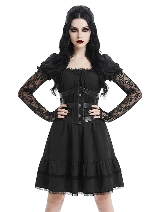 Punk-Gothic-Lederkorsett mit Schnürung und breitem Taillengürtel