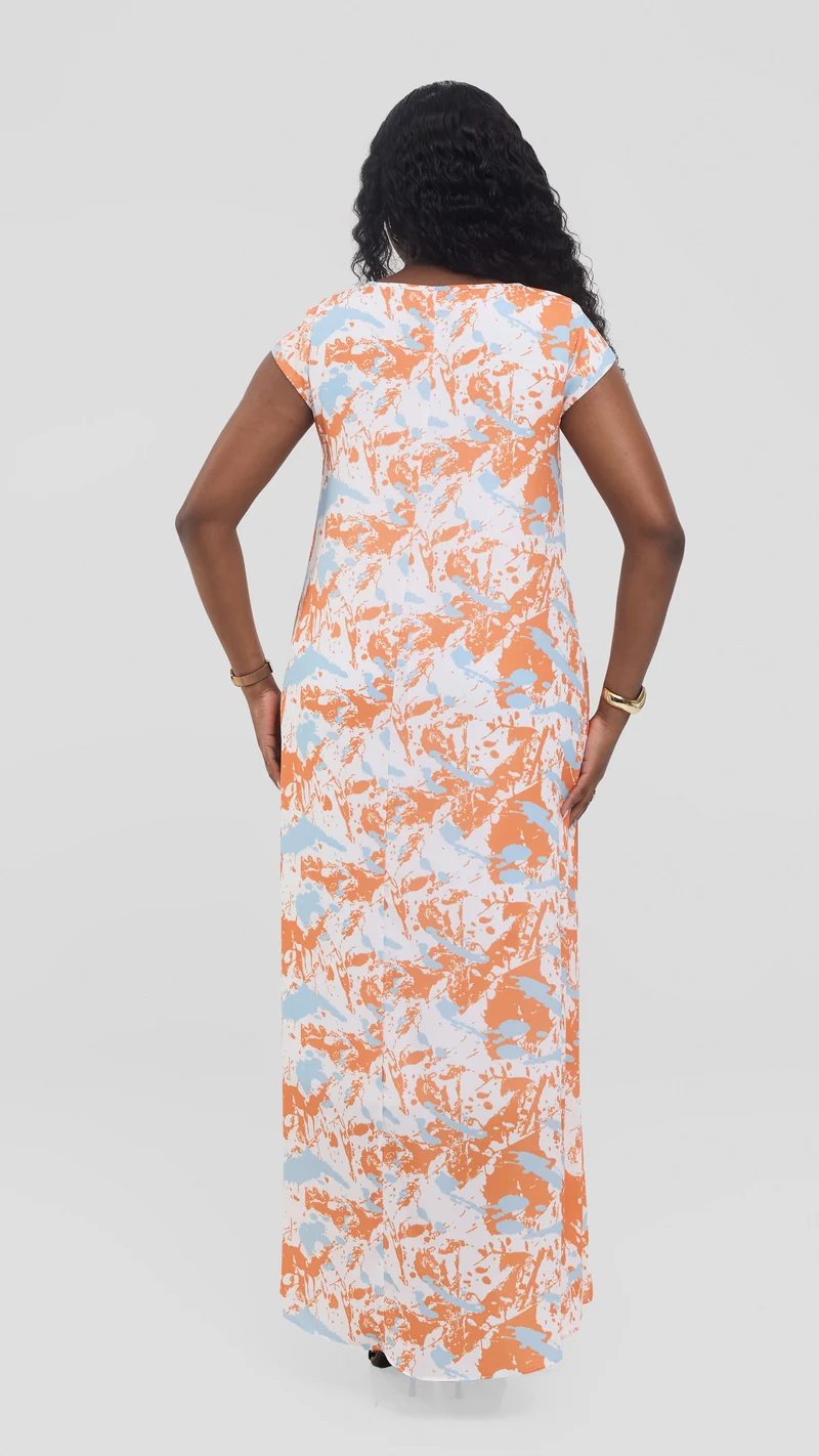 Vivo Sierra Maxi Dress in Chiffon - White / Orange Essia Print