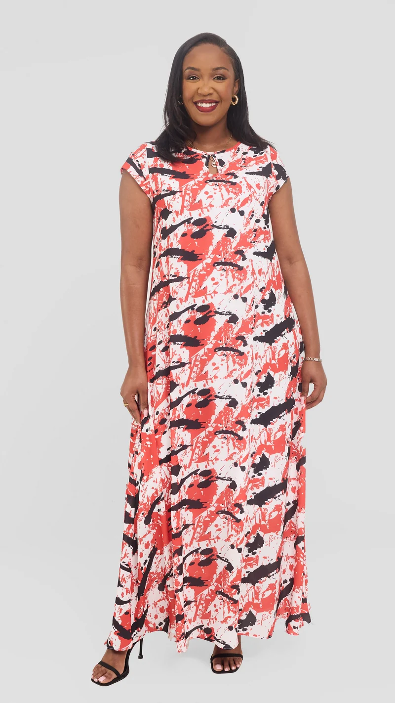 Vivo Sierra Maxi Dress in Chiffon - White / Red Essia Print