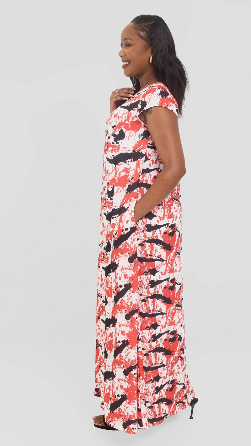 Vivo Sierra Maxi Dress in Chiffon - White / Red Essia Print