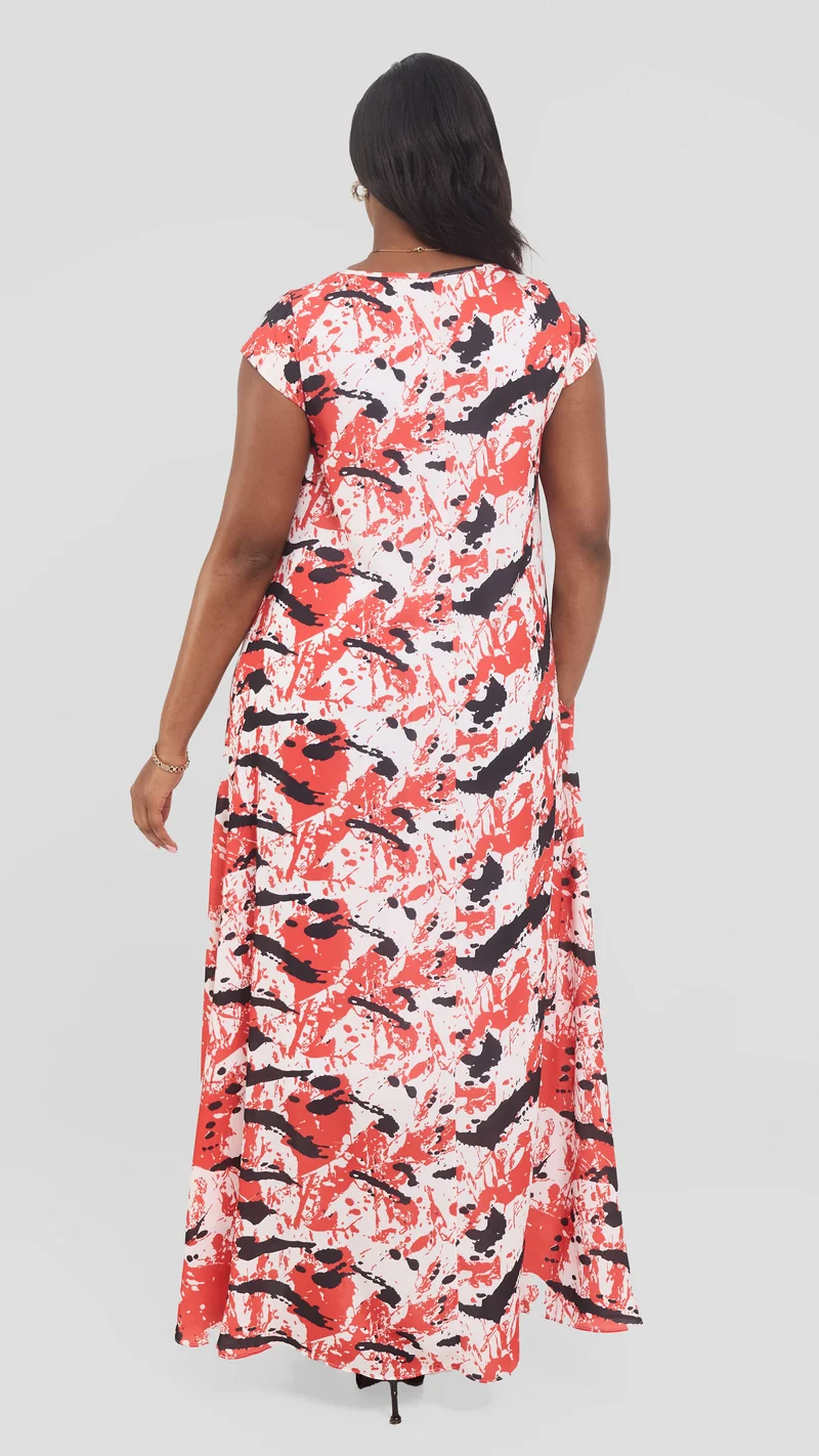 Vivo Sierra Maxi Dress in Chiffon - White / Red Essia Print