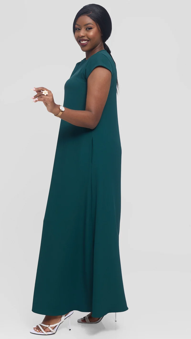 Vivo Zola V Neck Maxi Dress in Crepe - Dark Green