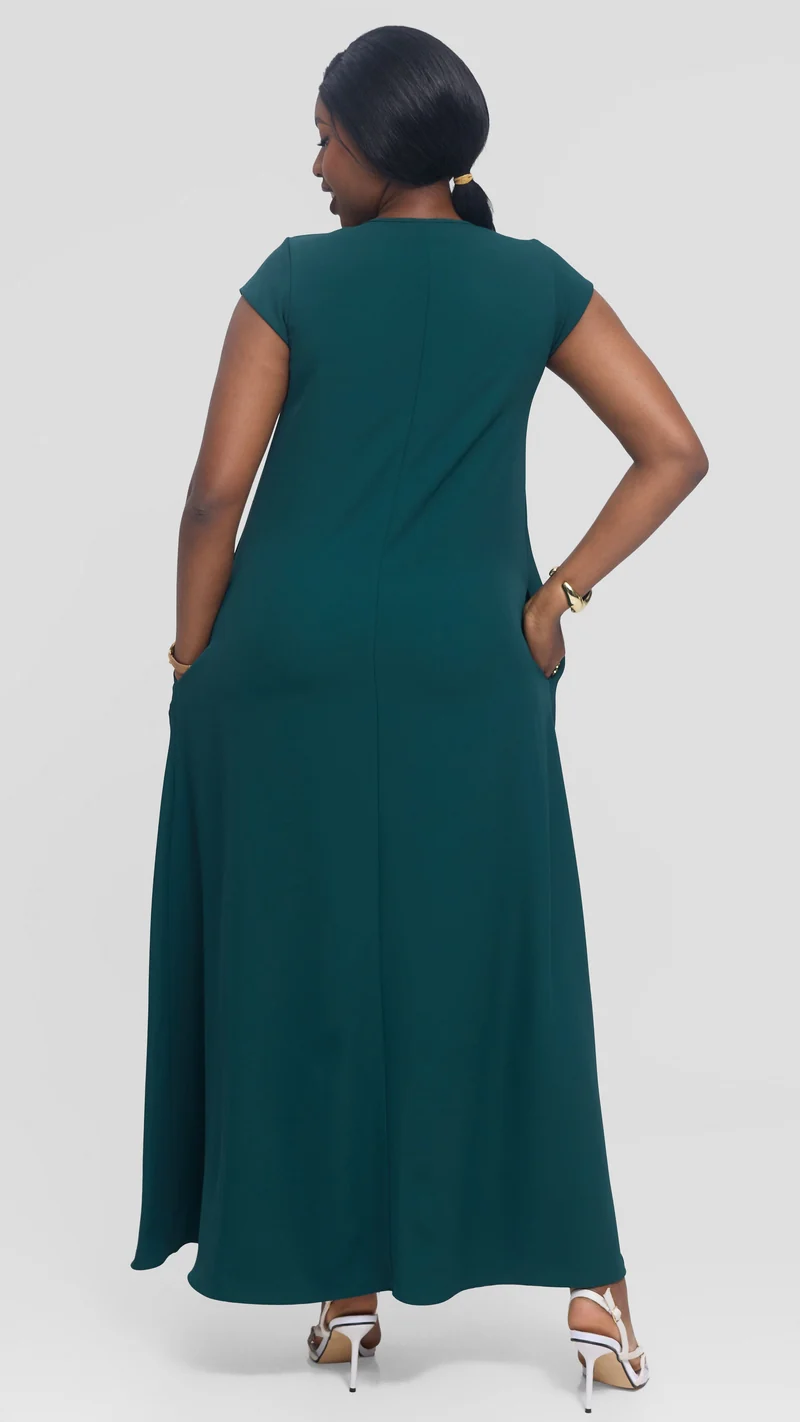 Vivo Zola V Neck Maxi Dress in Crepe - Dark Green