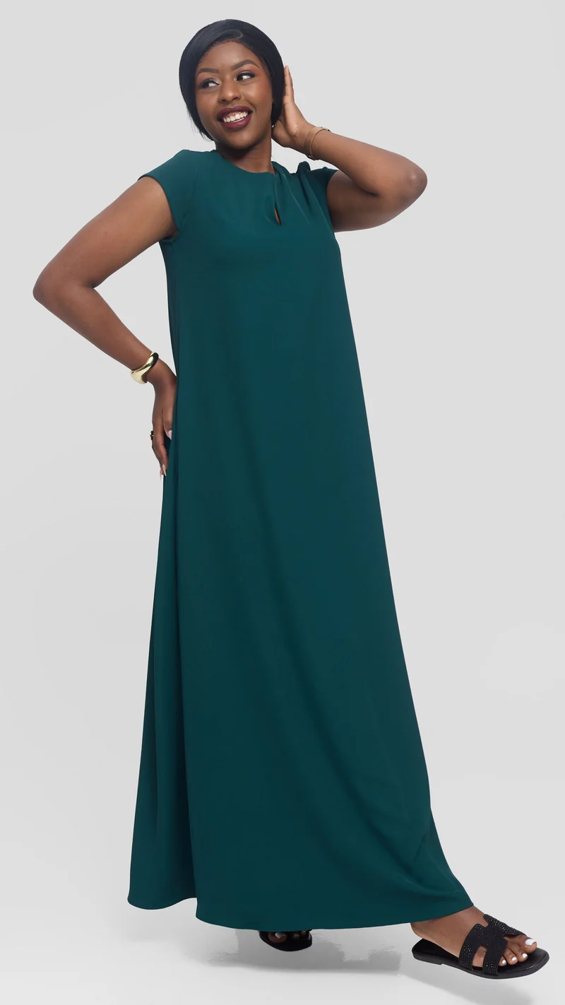 Vivo Zola V Neck Maxi Dress in Crepe - Dark Green
