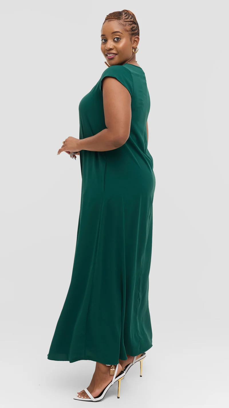 Vivo Zola V Neck Maxi Dress in Crepe - Dark Green