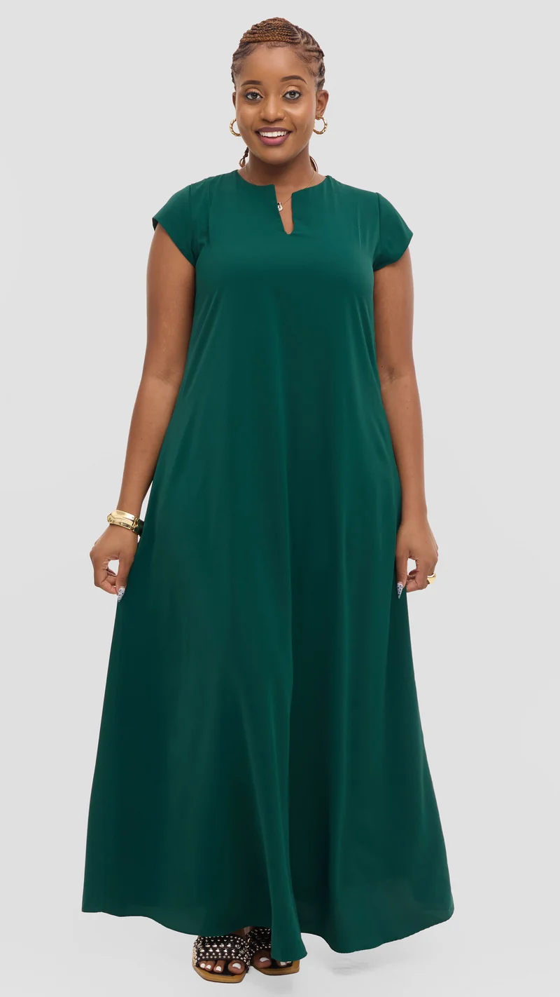 Vivo Zola V Neck Maxi Dress in Crepe - Dark Green