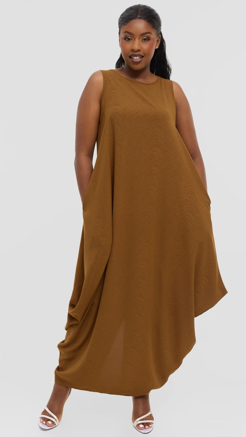 Vivo Seli Maxi Dress in Crepe - Tan Abstarct