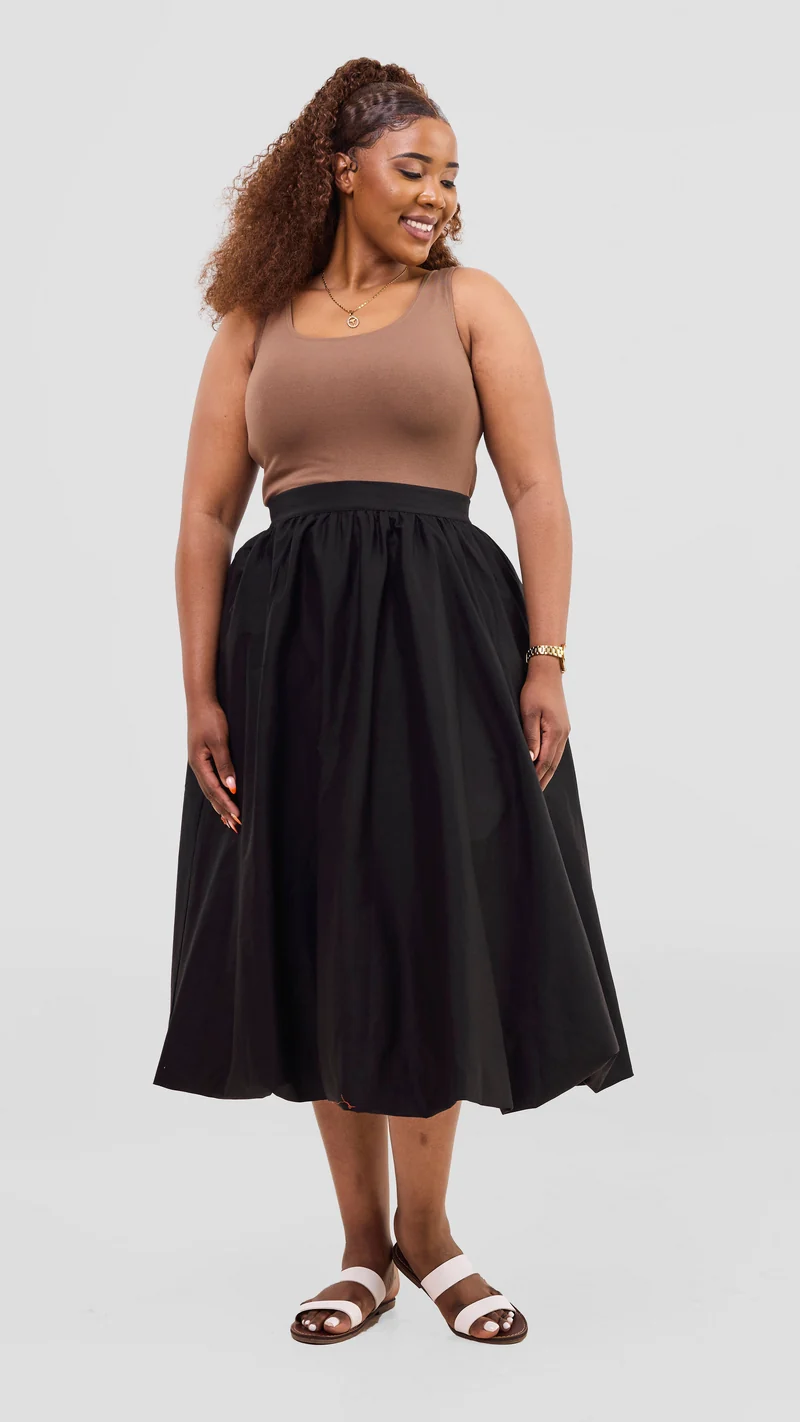 Safari Solana Bubble Midi Skirt - Black