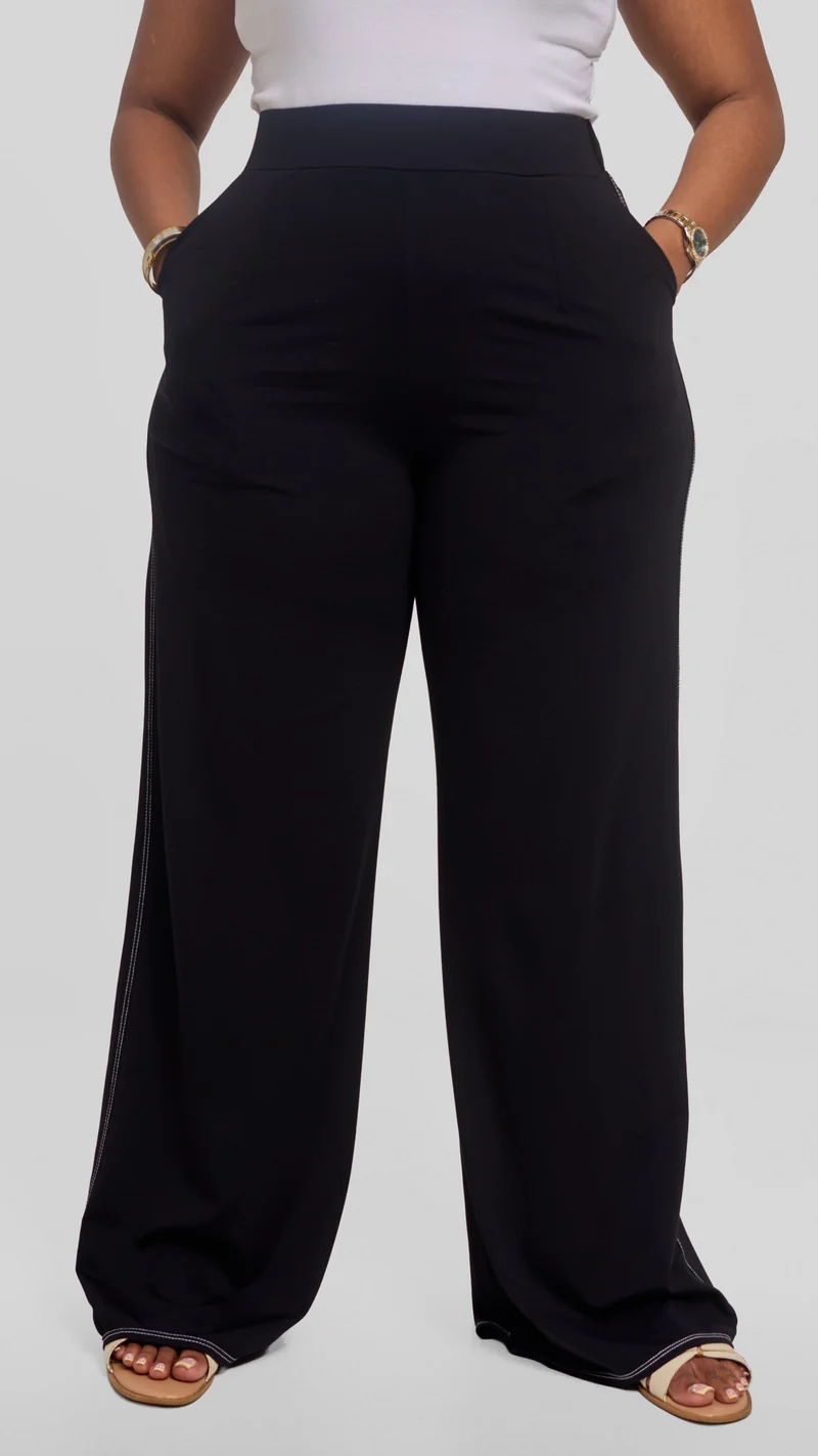 Vivo Contrast Stitch Straight Pants in Ponte - Black
