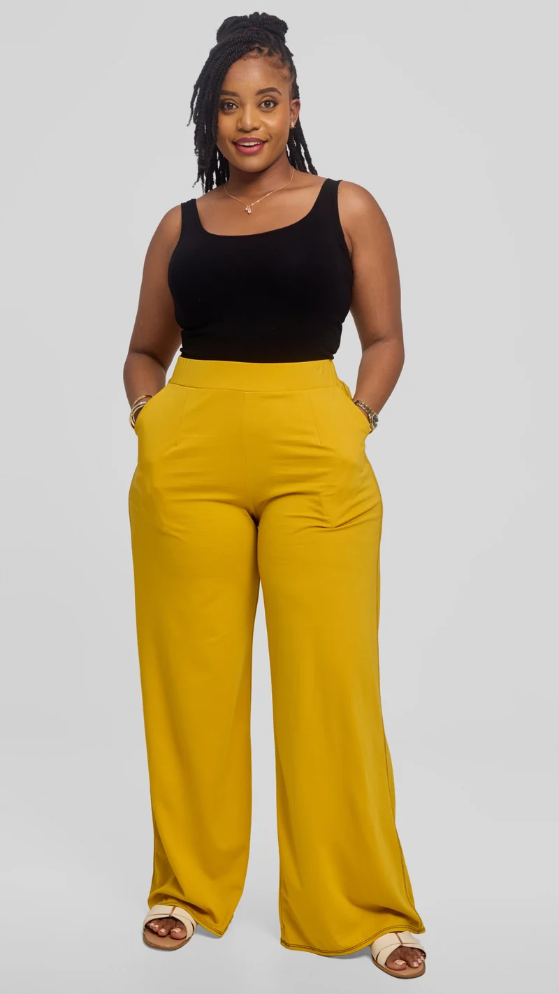 Vivo Contrast Stitch Straight Pants in Ponte - Mustard
