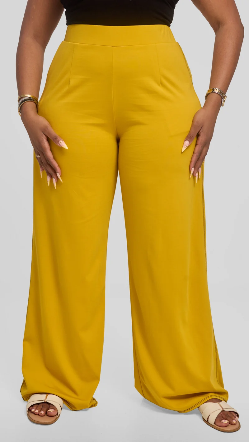 Vivo Contrast Stitch Straight Pants in Ponte - Mustard