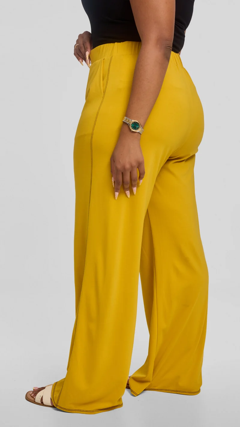 Vivo Contrast Stitch Straight Pants in Ponte - Mustard