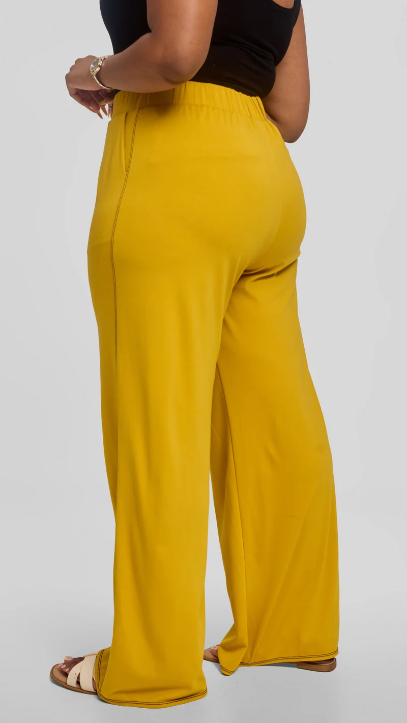 Vivo Contrast Stitch Straight Pants in Ponte - Mustard
