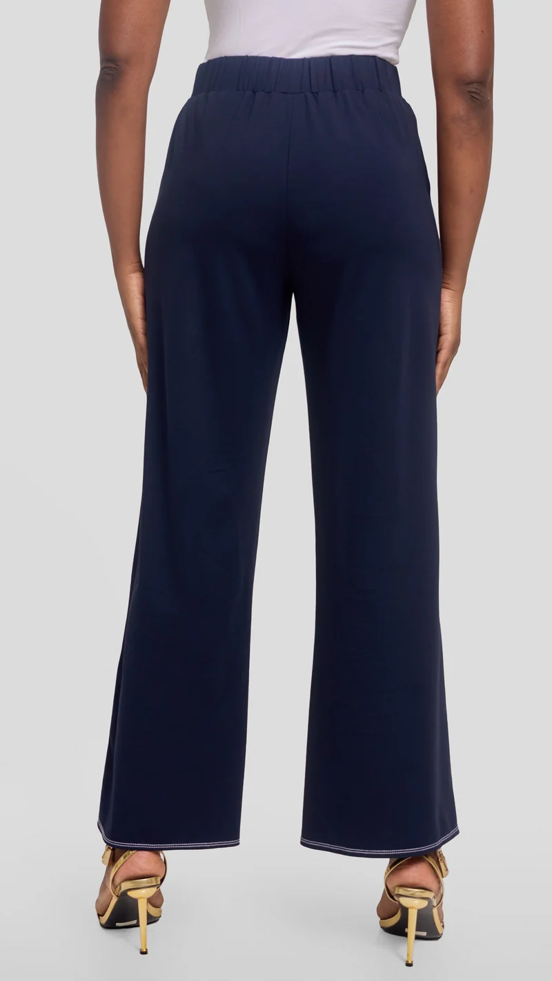 Vivo Contrast Stitch Straight Pants in Ponte - Navy Blue