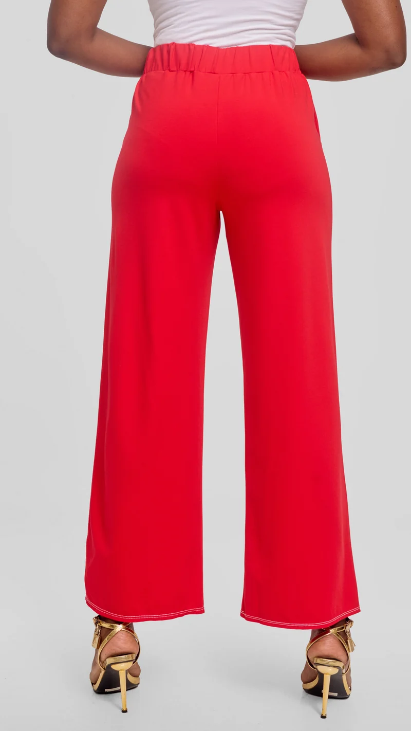 Vivo Contrast Stitch Straight Pants in Ponte - Red